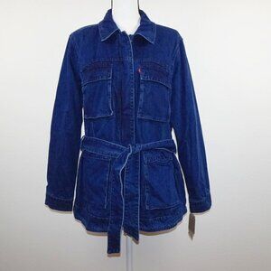 Levi's Denim Jean Jacket Women's Size XL Blue Belted Pockets Chore Coat Cotton